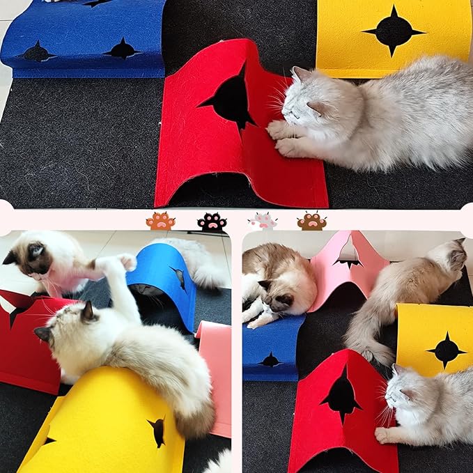Cat Play Mat, Collapsible Cat Activity Mat with Cat Cave and Cat Tunnel, Fun Tunnel Cat Carpet, and Stimulating Cat Toys, The Perfect Combination of Entertainment and Rest
