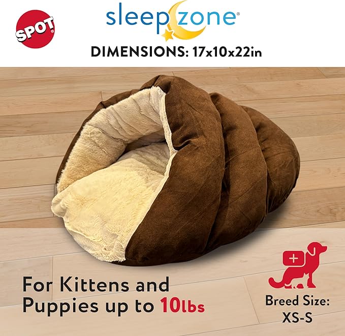 SPOT Sleep Zone Cuddle Cave - Cat Cave Bed for Indoor Cats and Mini Dogs, Durable, Comfortable, Washable for Kittens and Puppies under 10 lbs and 12 inches Long, Chocolate Color