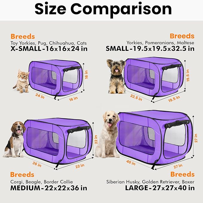 Beatrice Home Fashions Portable, Collapsible, Pop Up Kennel Travel Cat and Dog Crate, 32.5" L x 19.5" W x 19.5" H, Purple
