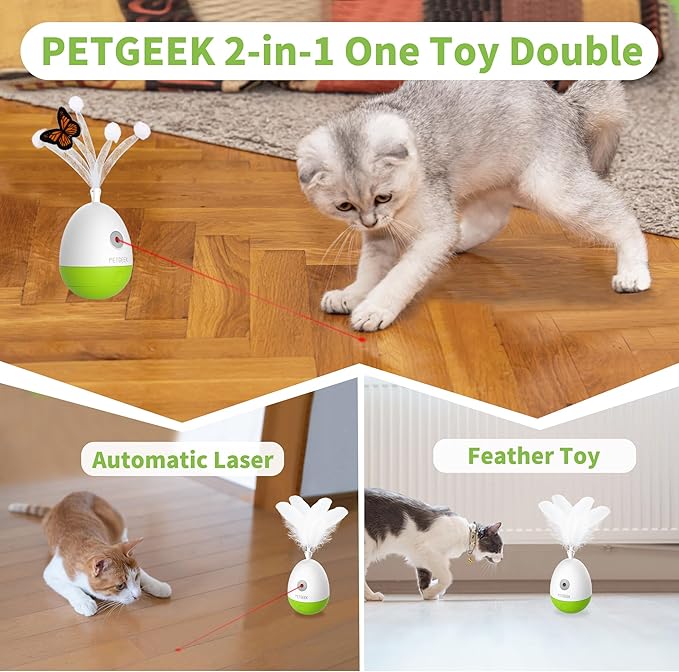 PETGEEK Laser Pointer Cat Toy Interactive Cat Toy for Indoor Cat Toys, Cat Laser Toy with Bird Squeaky, Cat Toy with Cat Wand Replacement, Best Gift for Birthday, Thanksgiving, Christmas, New Year