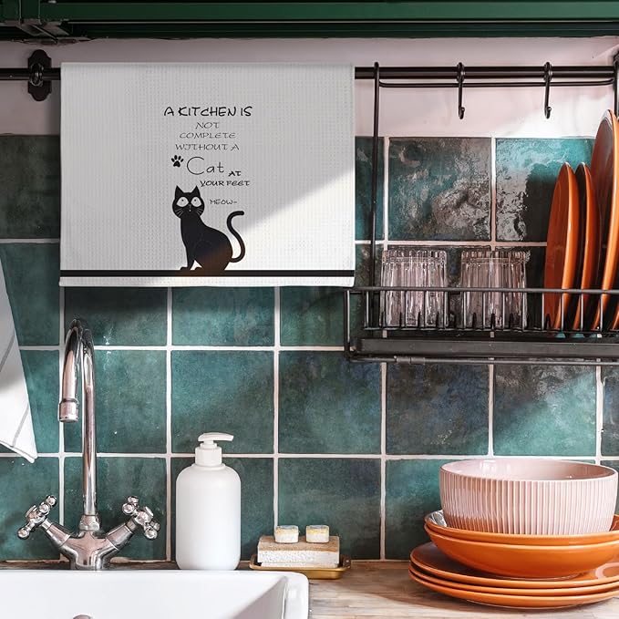 Cat Kitchen Accessories,Cat Kitchen Towels,Cat Towels,Cat Dish Towels,Cat Hand Towels,Black Cat Decor,Crazy Cat Lady Gifts,Cat Gifts for Women,Black Cat Gifts for Women,Gifts for Cat Lovers for Women
