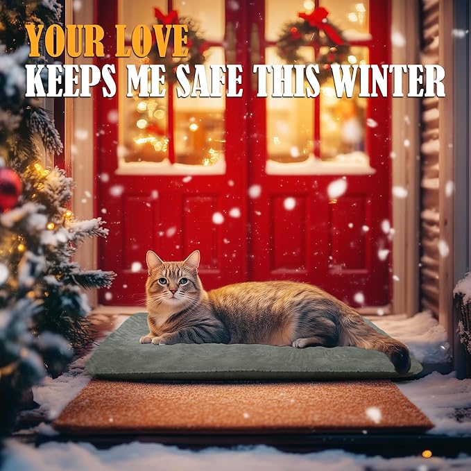 PETNF Outdoor Heating Pad for Cats, Pet Heating Pad for Outdoor Cat House,Safe Electric Cat Warming Pad,Waterproof Heated Cat House for Outside Feral Cat Animal,Outdoor Heat Cat Dog Bed Mat, 20"X16"