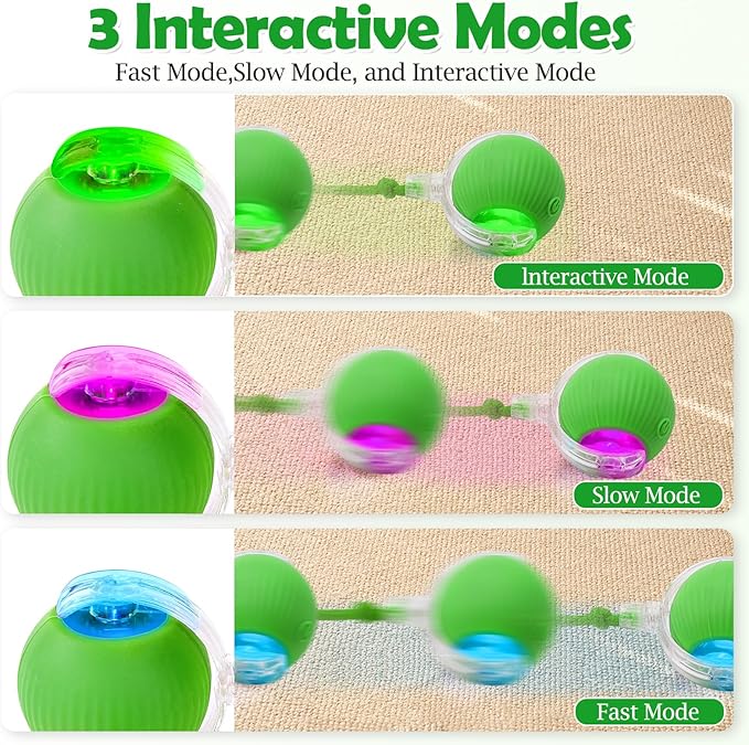 Interactive Cat Toy - Cat Toys for Indoor Cats Smart Silicone Rolling Ball with Tail,Bird Sound,Obstacle Avoidance and Motion Activated,Kitten Puzzle Toys for Bored Indoor Adult Cats & Dogs (Green)