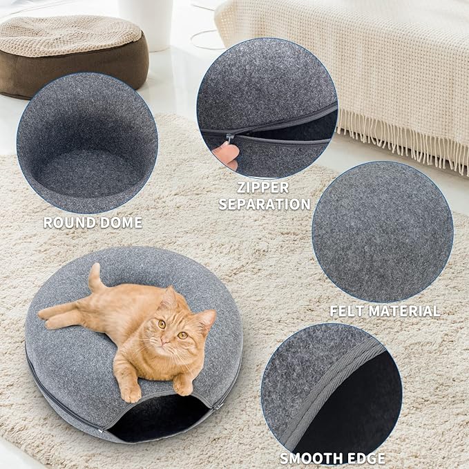 Cat Donut Tunnel, Cat Tunnel Bed for Indoor Cats Cave Bed, Scratch Resistant Donut Cat Bed. (Grey, 23 INCH 1 Pack)
