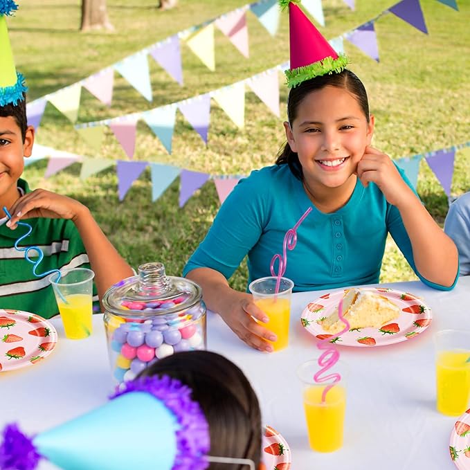 96 Pcs Strawberry Birthday Party Plates Napkins Forks Supplies Summer Fruit Tableware Set Disposable Strawberry Theme Decoration for Girls, Serves 24 Guests