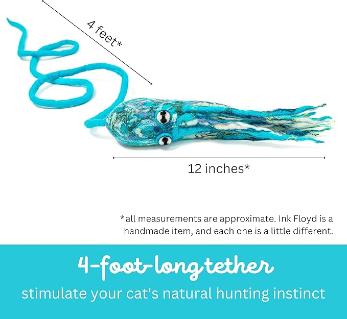 Cat in the Box Ink Floyd Wool Cat Octopus Toy with a 4-Foot Tether for Indoor Cats Kittens. Cute Cat Toy. Cat Kicker. Cat String Toy. Plush Cat Toy. Teaser Wand Kicker for Active Cats. No Catnip.