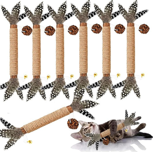 Cat Toys, 7 Pack Silvervine Cat Feather Toy Kitten Chew Stick Catnip Treat with Bell for Cleaning Teeth Indoor Kitty Teaser Wand Molar Snack for Interactive Pet Rabbit Bunny Hamster