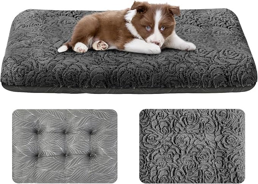 2 in 1 Dog Beds & Dog Cooling Mat Deluxe Crate Pad Plush Reversible Soft Fluffy Pet Comfy Kennel Beds for Large Medium Small Puppy Cat Sleeping Mattress Machine Wash