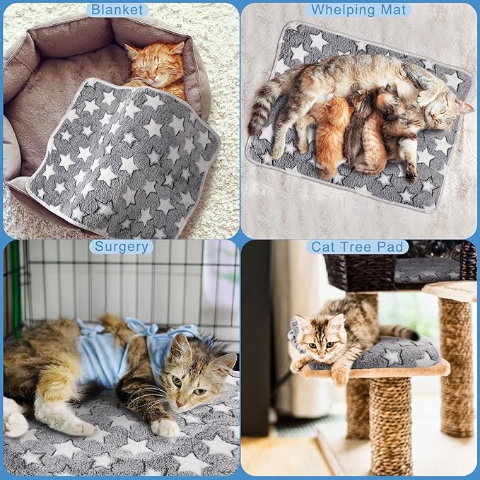 2 Pcs Self Warming Cat Bed Cute Dog Cat Thermal Mat Self Warming Star Cat Mat Pet Heating Pad Cat Blanket for Indoor Outdoor Washable(Large Star,41 x 29)