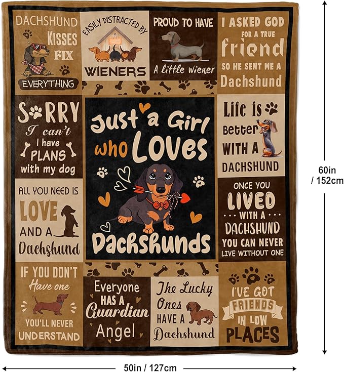 Dachshund Gifts for Women Blanket 50"x60", Wiener Dog Gifts for Women/Kid Dachshund Lover Flannel Throw Blanket