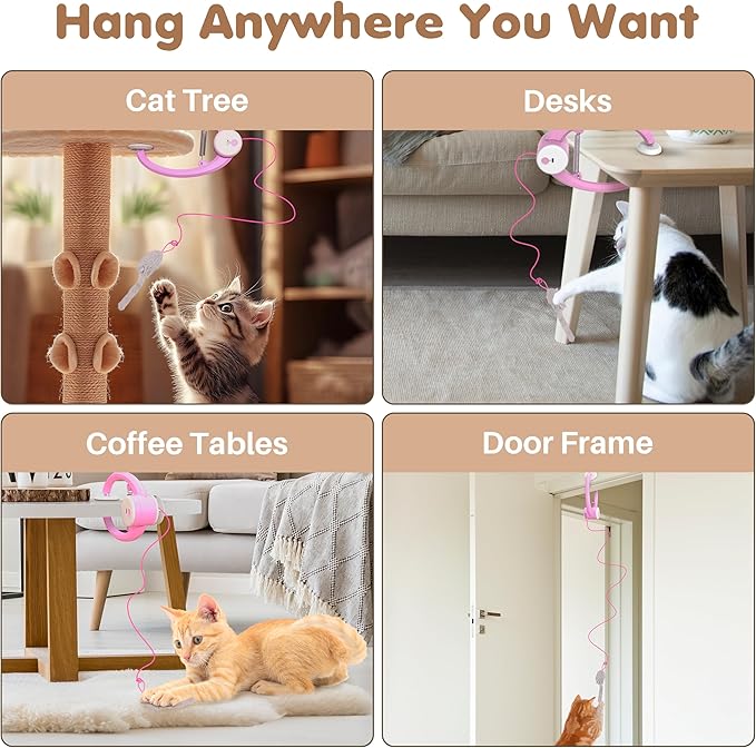 Interactive Cat Feather Toys, Retractable Teaser Toy, Hanging Interactive Toys for Indoor Cats Kitten Play Chase Exercise, Automatic Kitten Mental Exercise Toys, with Three Mice Plush Toy