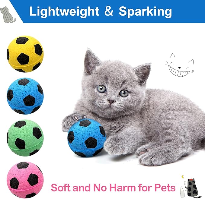 Skylety 32 Pieces Foam Sponge Football Cat Interactive Cat Soccer Toy Sports Ball for Cat Kitten Pet