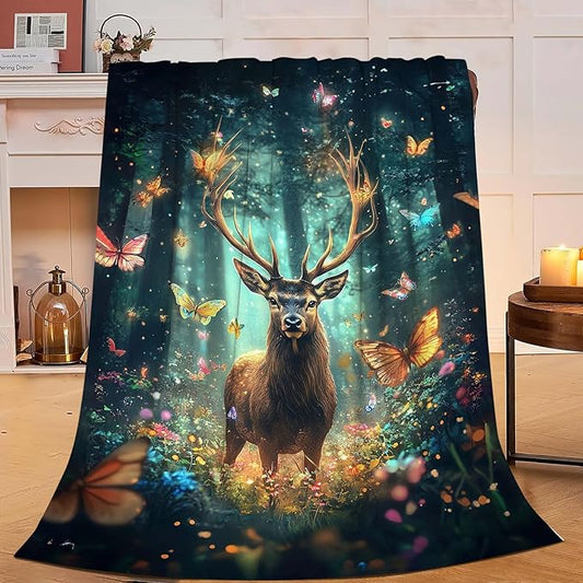 Deer Throw Blanket Elk Gifts for Kids Girls Boys Adults Women Men Soft Cozy Warm Plush Fluffy Fuzzy Fleece Blanket Decor 40''X50''