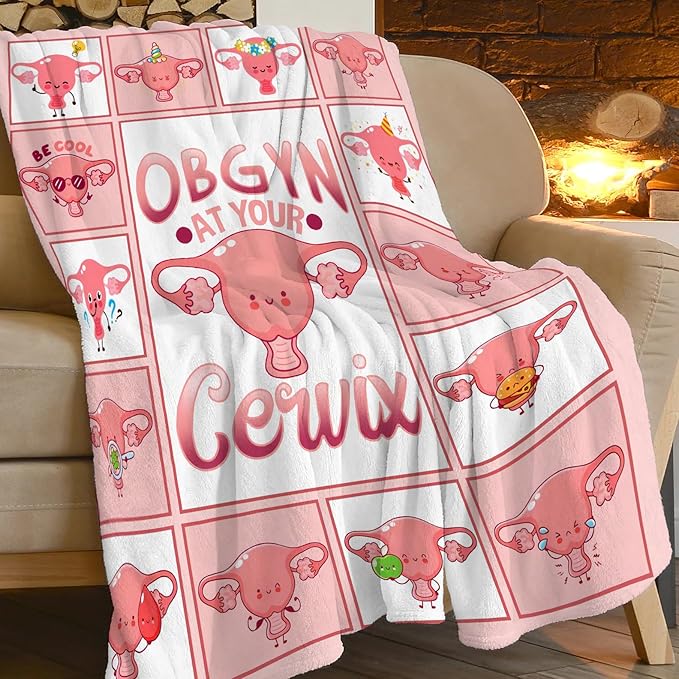 Cervix Uterus Blanket OBGYN at Your Cervix Throw Blanket All Season Ultra Soft Cozy Fleece Hysterectomy Gifts Fuzzy Plush Bedding Blankets Hysterectomy Recovery Gifts for Girls Women 80"x60"