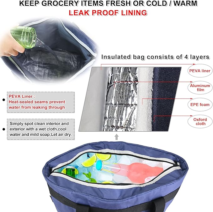 BeeGreen Insulated Cooler Bag Leakproof Freezer Shopping Tote for Groceries Thermal Food Delivery Bag