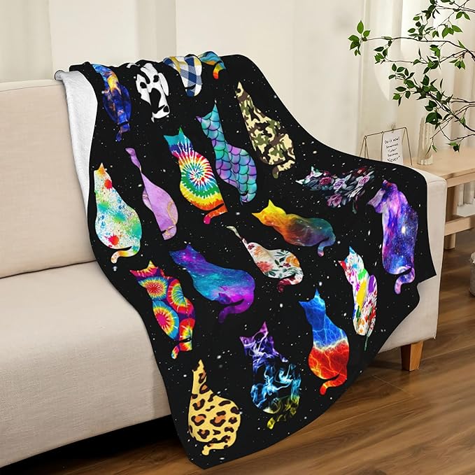 Cat Blanket Soft Cozy Flannel Throw Blanket Warm Lightweight Blankets Gifts for Cat Lovers Kids Girls Women Adults 80"x60"