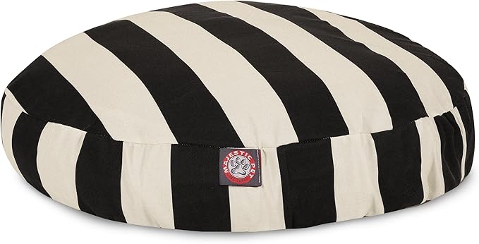 Black Vertical Stripe Small Round Indoor Outdoor Pet Dog Bed With Removable Washable Cover By Majestic Pet Products