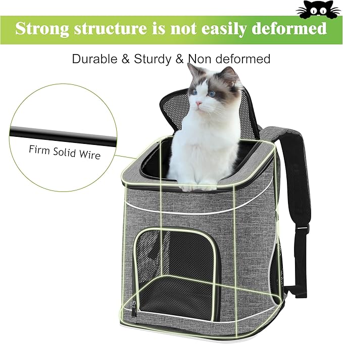 HiCaptain Pet Carrier Backpack for Small Dogs and Cats, Foldable Cat Carrier Backpack with Safety Lock Zipper and Breathable Mesh for Hiking Camping Travel Outdoor Use-Hold Pets Up to 17 Lbs