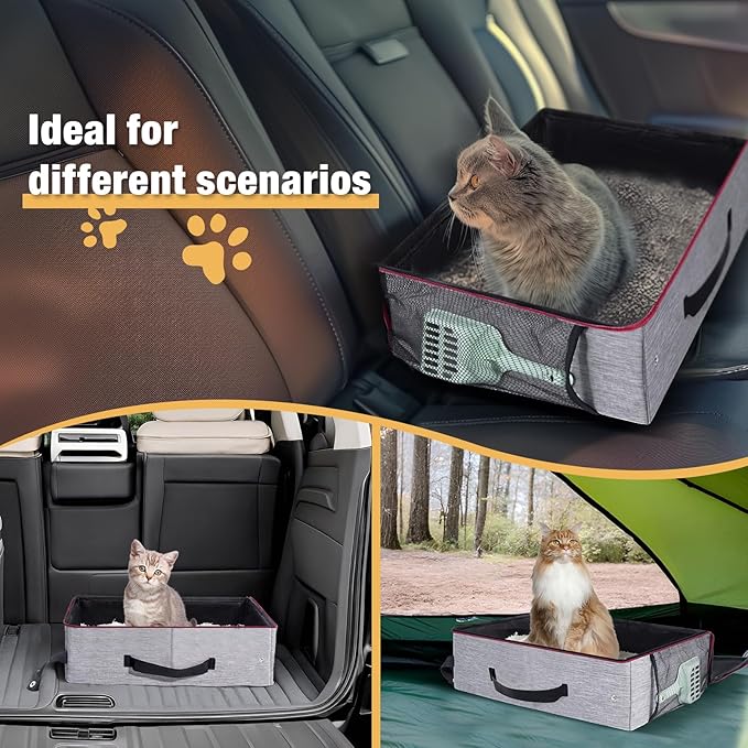 Avont Portable Travel Litter Box for Cats, Waterproof Leak-Proof Foldable Collapsible Kitty Box with Zipped Lid, Mat and Scoop, Easy to Carry Ideal for Hotels Cars -M