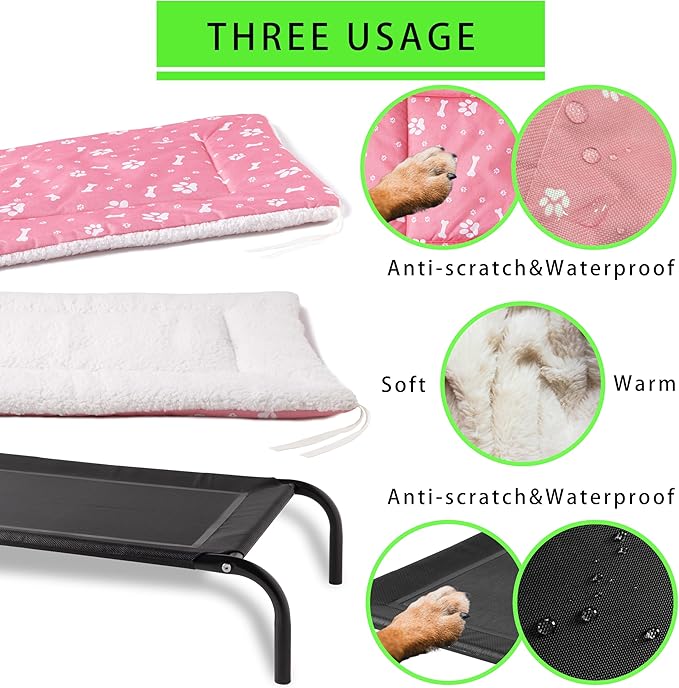 Elevated Dog Bed with Metal Frame, Raised Dog Bed with Waterproof Mesh, Dog Cot with No-Slip Rubber Feet, Portable Pet Bed. (S, Black)