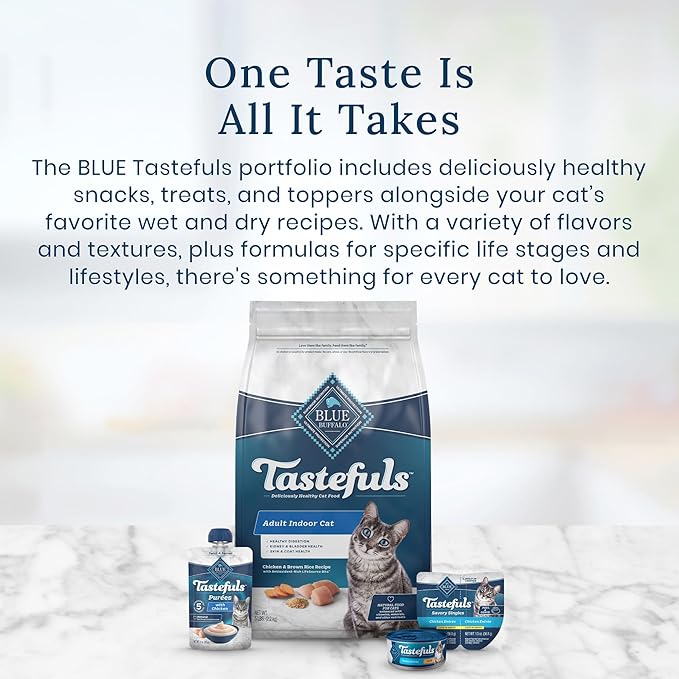 Blue Buffalo Tastefuls Purées with Tuna, Natural Cat Food Complement, Resealable Twist Cap Pouches, 3-oz (12 Count)