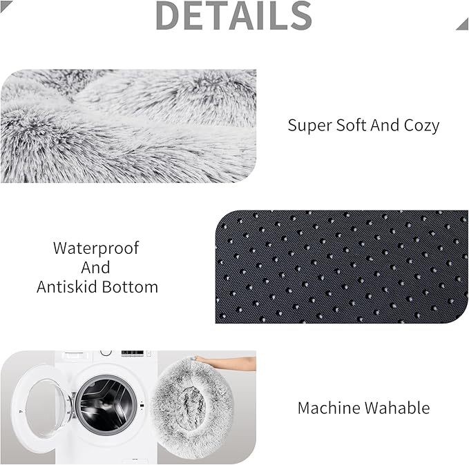 Love's cabin 20in Cat Beds for Indoor Cats - Cat Bed with Machine Washable, Waterproof Bottom - Grey Fluffy Dog and Cat Calming Cushion Bed for Joint-Relief and Sleep Improvement