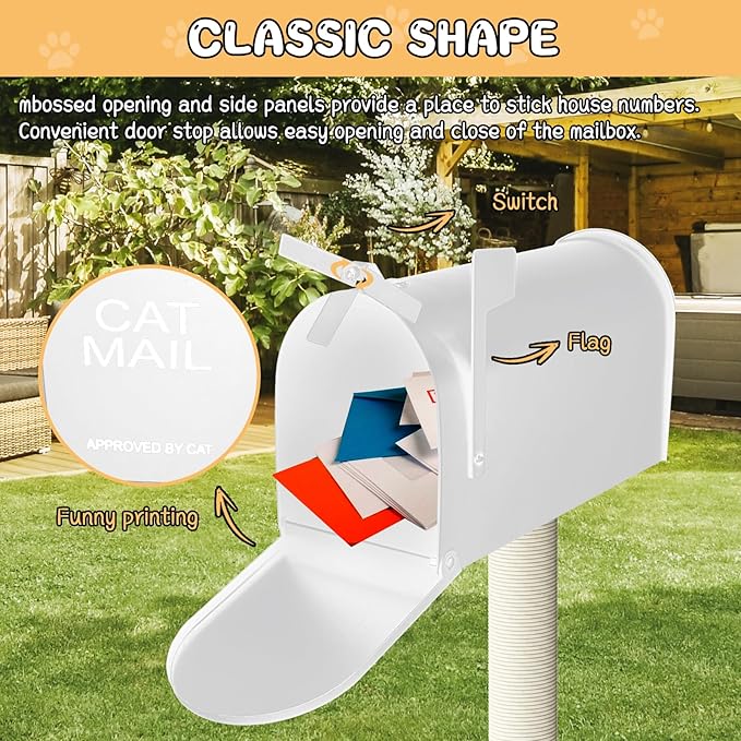 40in Outdoor Cat Scratching Post,Cat Toys for Outdoor Steel Mailbox In-Ground with PVC Sisal Post (White)