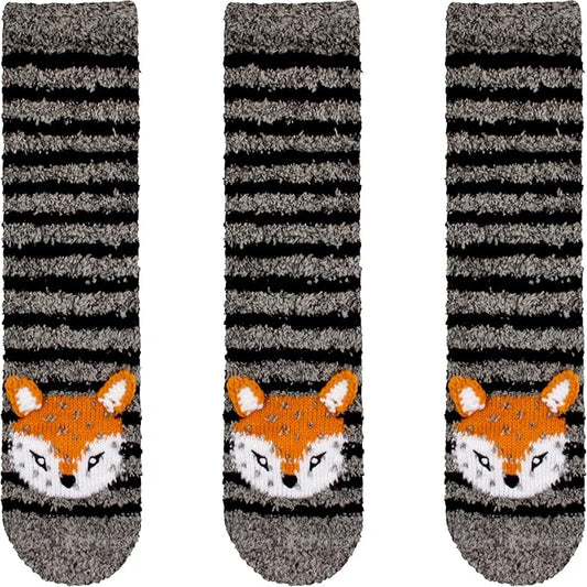 BambooMN Super Soft Warm Cute Furry Animal Non-Slip Fuzzy Cozy Fluffly Crew Winter Home Socks, Value Pack