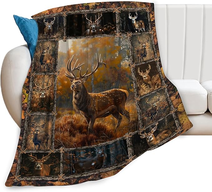 Wildlife Deer Blanket for Woman Retro Deer Throw Blanket Farmhouse Elk Decor Stuff Merch Cozy Flannel Fleece Fuzzy Soft Plush Lightweight Bedding Wild Animal Gifts for Girls Deer Lover Couch 50"X40"