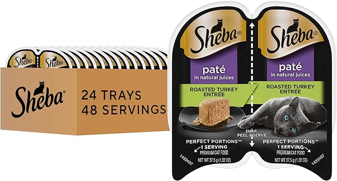 Sheba Perfect Portions Wet Cat Food Pate Roasted Turkey Entree, 2.6 oz. Twin-Pack Trays (24 Count, 48 Servings)