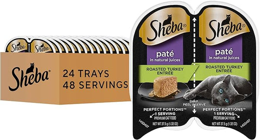 Sheba Perfect Portions Wet Cat Food Pate Roasted Turkey Entree, 2.6 oz. Twin-Pack Trays (24 Count, 48 Servings)