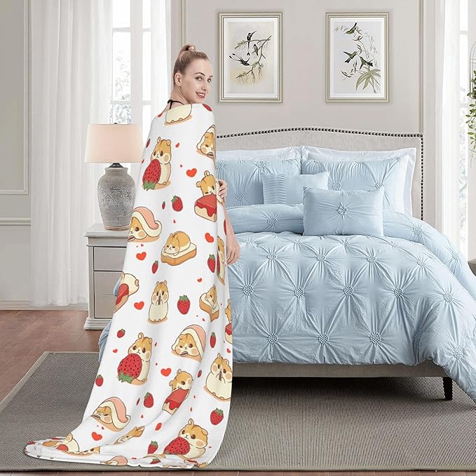 Hamster Strawberry Soft Throw Blanket Flannel Fleece Blankets Warm Cozy Lightweight Fuzzy Blanket for Bed Sofa Couch Home Decor 80"X60"