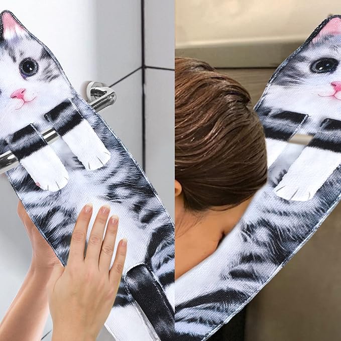 Cat Funny Hand Towels for Bathroom Kitchen- Cute Decorative Kitten Decor Hanging Face Towels- Unique Housewarming Valentines Mothers Birthday Gifts for Women Mom Cat Lovers