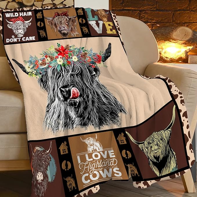 Highland Cow Throw Blanket Gifts for Women Adults Print Ultra Soft Cozy Plush Fleece Warm Lightweight Living Room Decor 40''X50''