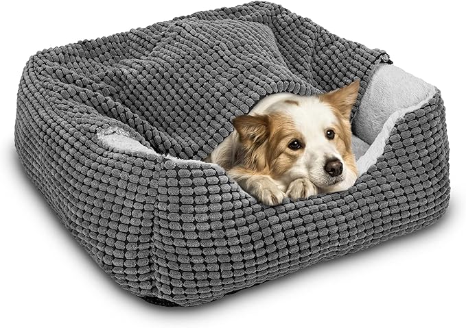GASUR Dog Beds for Large Medium Small Dogs, Rectangle Cave Hooded Blanket Puppy Bed, Luxury Anti-Anxiety Orthopedic Cat Beds for Indoor Cats, Warmth and Machine Washable (35 inches, Grey)
