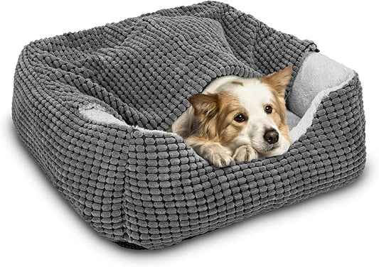 GASUR Dog Beds for Large Medium Small Dogs, Rectangle Cave Hooded Blanket Puppy Bed, Luxury Anti-Anxiety Orthopedic Cat Beds for Indoor Cats, Warmth and Machine Washable (30 inches, Grey)