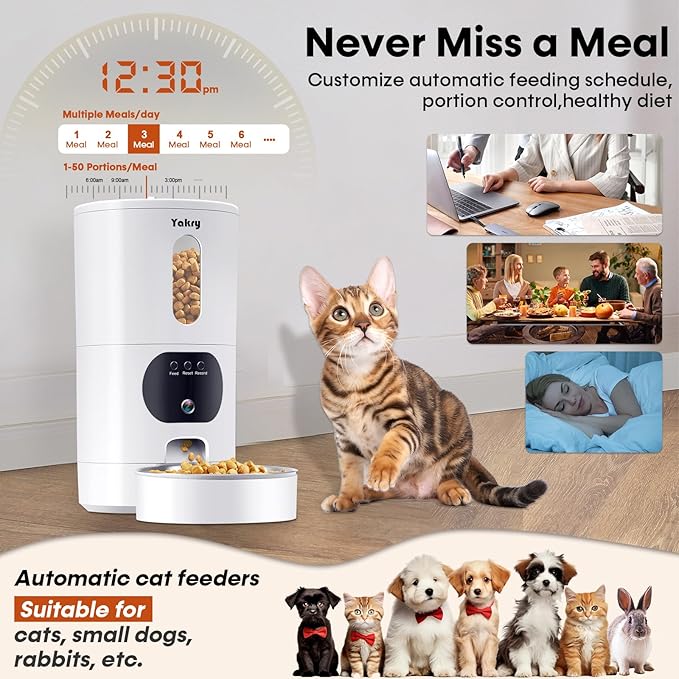 Automatic Cat Feeders Camera 5G: WiFi Easy to Clean Timed Smart Dog Food Dispenser 2-Way Audio Memory Function Pet Feeder HD 1080P Video Record APP Control Dry Food Clear Night Vision Yakry