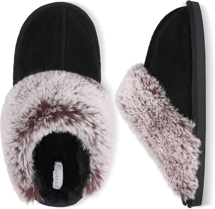 Besroad Winter Fuzzy House Slippers Sandals Plush Faux Fur Fluffy Flats Slippers Warm Slide Shoes for Women
