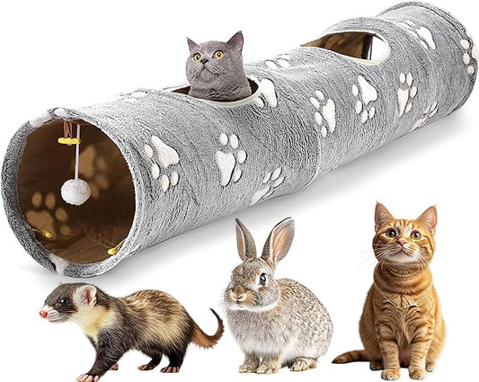 Cat Tunnel - 10‘’ Large Collapsible Cat Tunnels for Indoor Cats, Kittens, Rabbits, Ferret - Paw Print