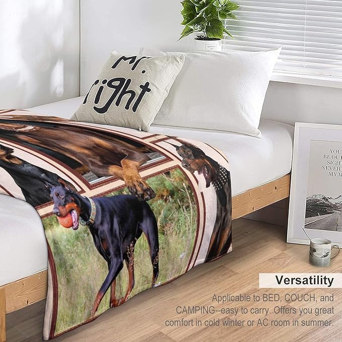 Doberman Blanket Dog Doberman Gifts for Girls Boys Woman Kids Doberman Lover Throw Blankets Soft Blanket Warm Fleece Flannel Plush Blankets for Bed Sofa Couch 50"x60"