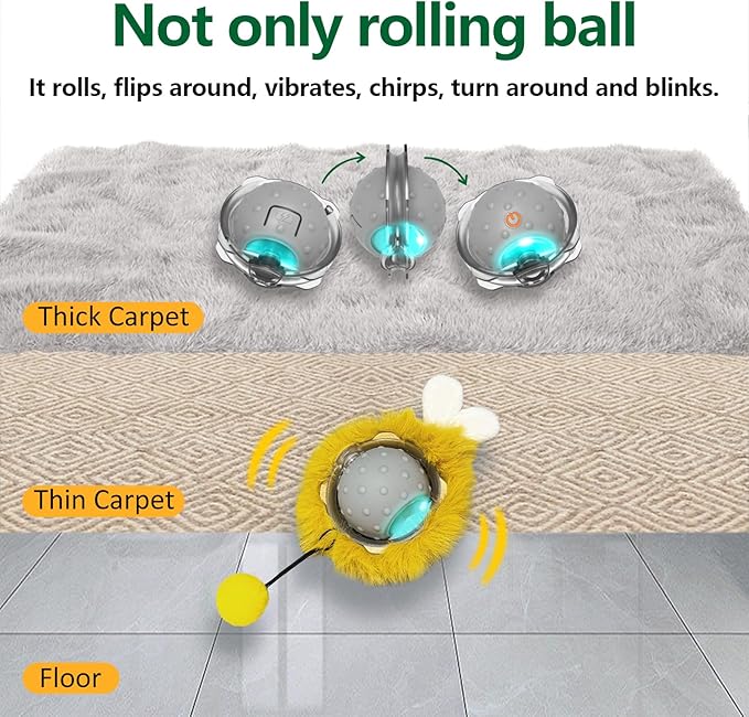Interactive Cat Toys Ball with Super Driver, Motion Activate Electric Cat Toy Recommend on Wool Carpet (Robot), Grey, (LP16)