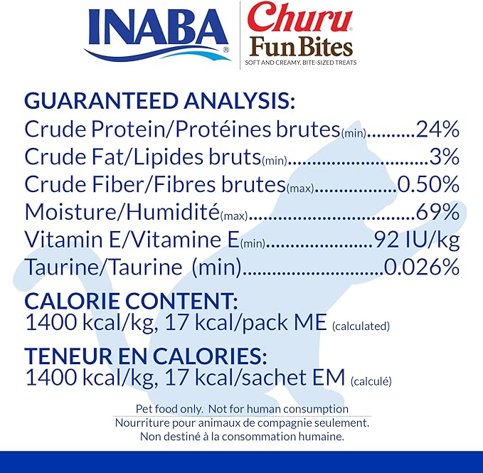 INABA Churu Fun Bites for Cats, Soft & Chewy Baked Chicken Wrapped Filled Cat Treats with Taurine, 0.42 Ounces Each Tetra, 18 Tetras (3 per Bag), Chicken Recipe