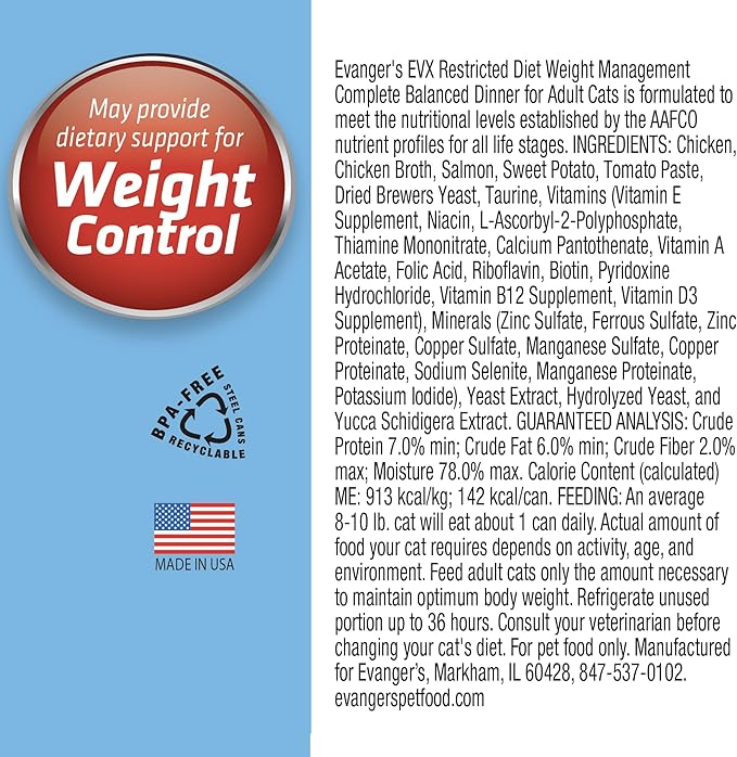Evanger's EVX Restricted Diet: Weight Management Canned Cat Food - 24, 5.5 oz Cans