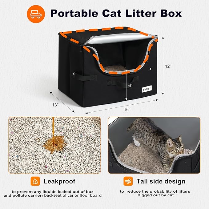 25''(L) x 17''(W) x 17''(H) Extra-Large Expandable cat Carrier for car Travel,with a Leakproof Portable Tall-Side Litter Box and Foldable Food Bowl(Black)