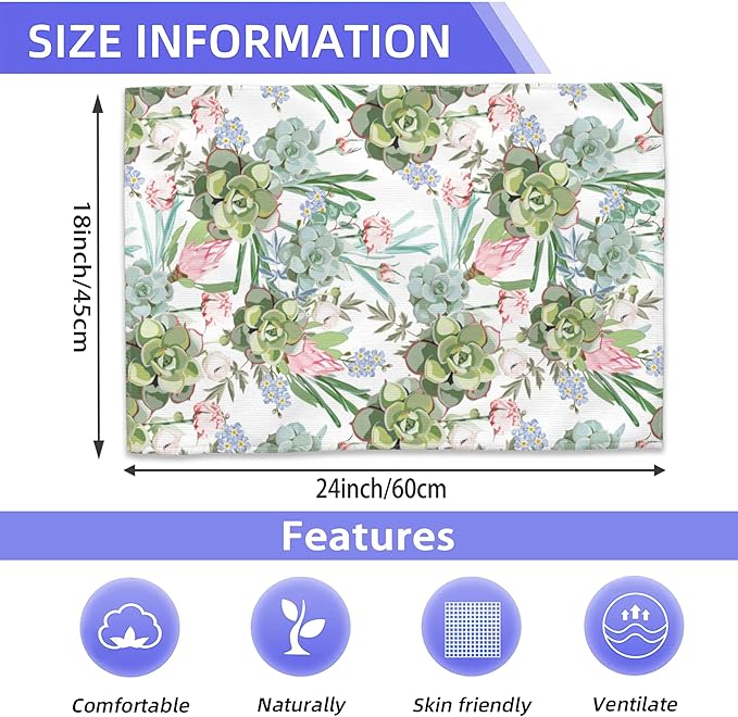 Succulent Herbs Bath Hand Towels for Bathroom Decorative,Flowers Soft Absorbent Hand Towels for Kitchen Home Gym Beach 16"x24"