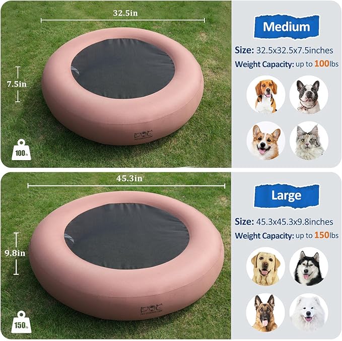 Elevated Dog Bed,Inflatable Dog Bed Raised,Pet Cushion Sofa for Medium Dogs,Portable Dog Cot Doughnut Round Stand,Waterproof Dog Bed Frame for Indoor,Outdoor(Coffee)