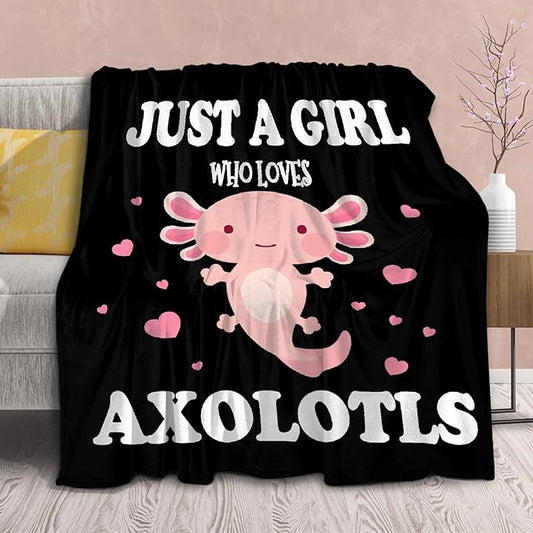 Axolotl Blanket Gift for Girls Women Lightweight Throws-Just A Girl Who Loves Axolotls Plush Cute Animals Fish Decor Kids Quilt Kawaii Soft Flannel Blankets for Couch Bed Chair-40x50 Inches