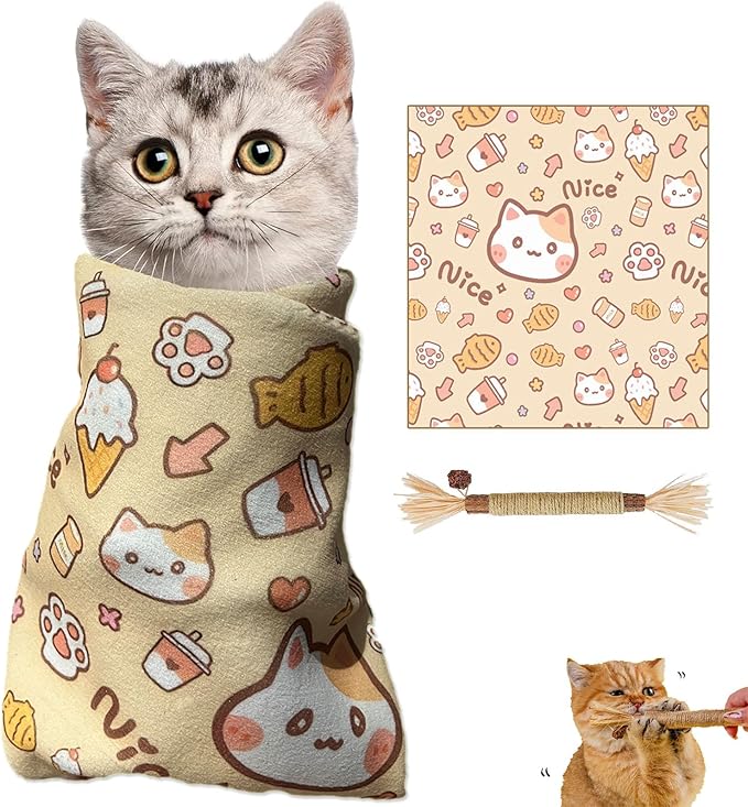2025 New Cat Grooming Wrap, Self-Adherent, Anti-Bite, Anti-Scratch, Anti-Escape Calming Wrap for Medicine, Nail Clipping(75 * 75)