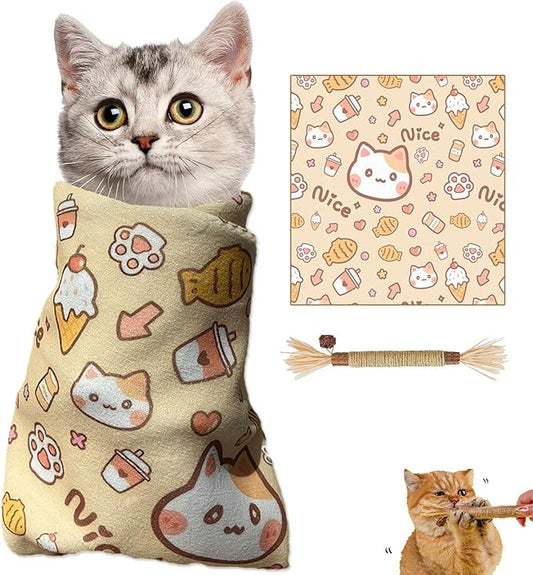 2025 New Cat Grooming Wrap, Self-Adherent, Anti-Bite, Anti-Scratch, Anti-Escape Calming Wrap for Medicine, Nail Clipping(75 * 75)