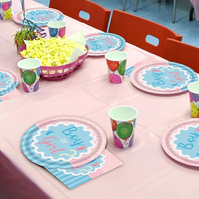 96 Pcs Gender Reveal Party Plates Napkins Forks Decorations Dinnerware Set Disposable Paper Boy or Girl Baby Birthday Supplies Tableware Favors, Serves 24 Guests
